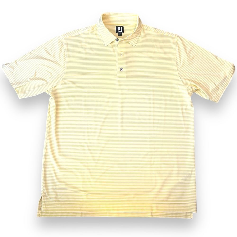 FJ FootJoy Performance Polo Shirt Lisle Feeder Stripe Self Yellow White Size XL